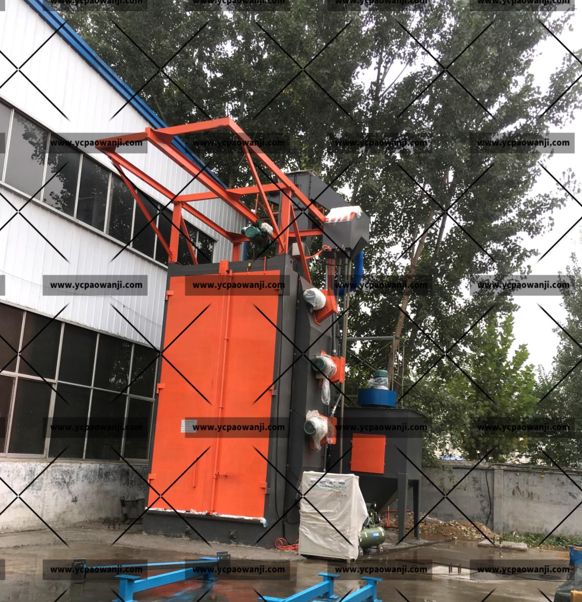 鹽城：Q37100吊鉤式拋丸機清理大型工件，重型工件效果